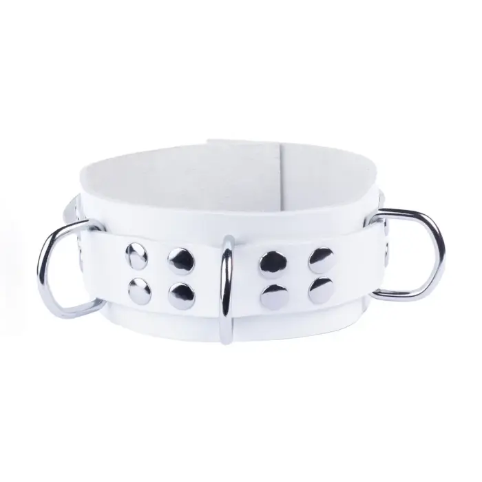 Red Leather Collar – Adjustable European Cowhide Model – White