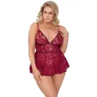 Cottelli CURVES Babydoll 2XL Dark Red Lace & Velvet Set — Photo 2