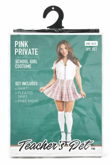 Teacher's Pet – 3-piece schoolgirl costume set – white shirt, pink skirt, knee-highs