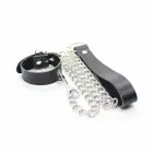 OHMAMA Fetish Leather Collar with Metal Chain and Playful Pendant – Black — Photo 5