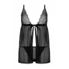 Christine Monroe – sheer mesh babydoll – lace bust, front bow – black – S/M — Photo 4