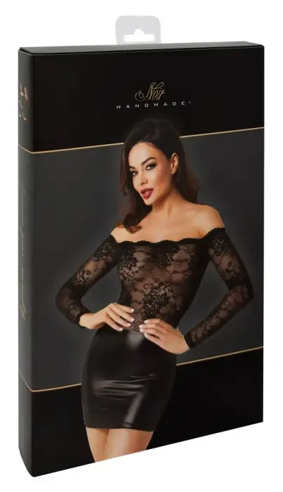 Noir Orgia Exclusive Lace and Wetlook Mini Dress – Black – XL