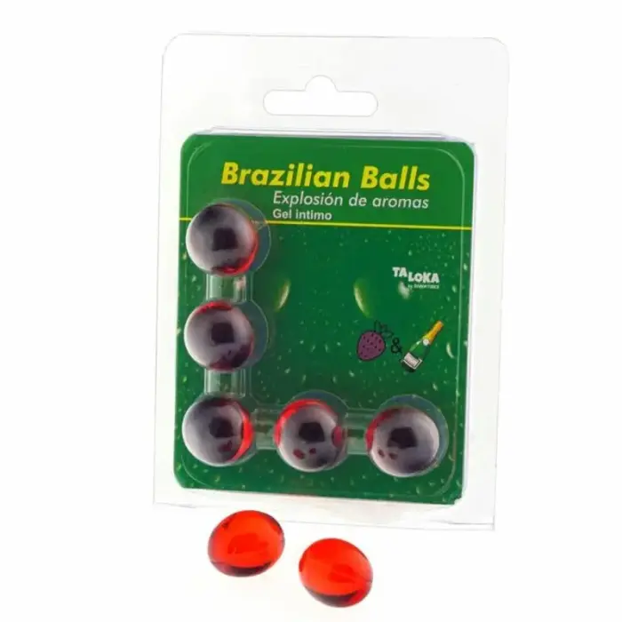 Taloka Brazilian Balls intīmais gels – zemeņu un šampanieša – 5 gab.