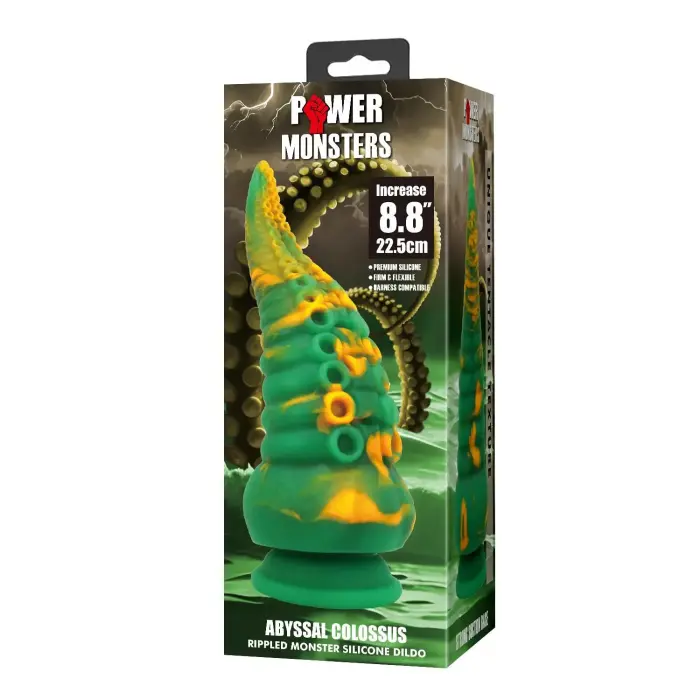 Power Monsters Abyssal Colossus – 22.5 cm (8.8″) Rippled Monster Silikona Dildo – Melns Foto 8