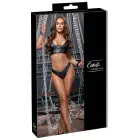 Cottelli BONDAGE BH Set – imitation leather set: underwired bra, thong and soft handcuffs – black/gold – XL — Photo 1