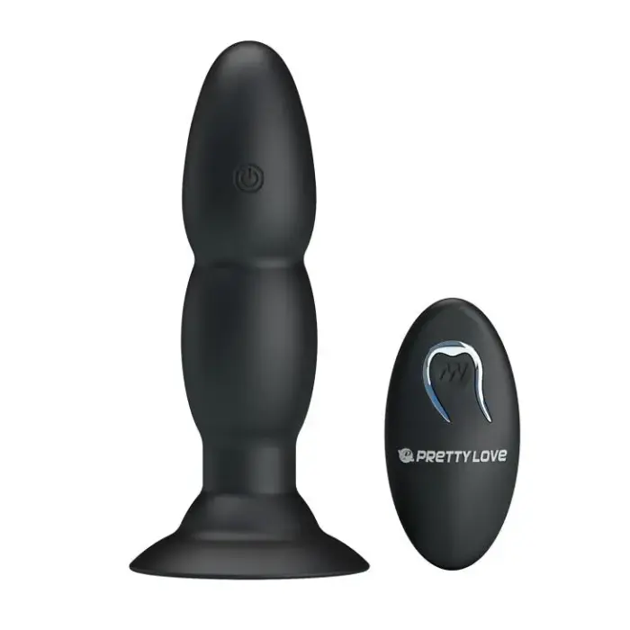 PRETTY LOVE analinis kištukas su karoliukais, 4 vibracijos ir sukimosi režimais – 13.5 cm – Juodas