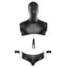 Svenjoyment Bondage vyriškas rinkinys – trumpas topas su gobtuvu, tanga, pavadėlis, 2 antrankiai – juodas – 2XL — Nuotrauka 6