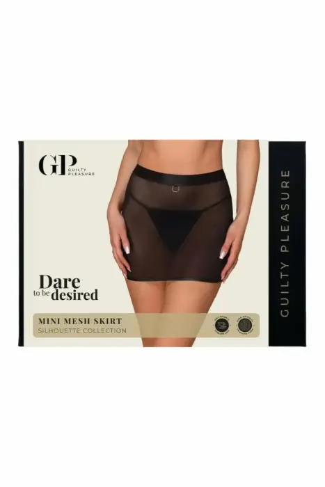 Guilty Pleasure Mini Mesh Skirt – lühike poolläbipaistev elastne võrk-miniseelik – must – Suurus: L/XL