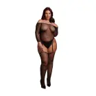 Shimmering Off the Shoulder Mesh Bodysuit – Black/Gold – Plus Size — Photo 4