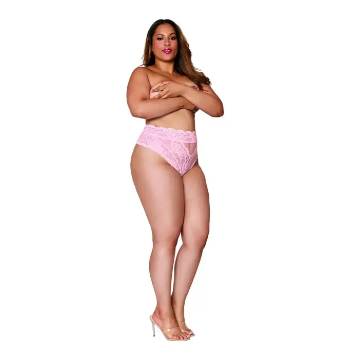 Kõrge vöökohaga pitsist aluspüksid – 3X – roosad Photo