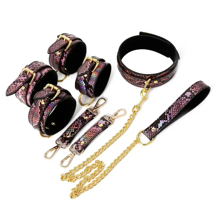 3 Piece BDSM Set Gold/Pink Reptile