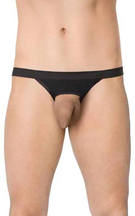 Men's Thong with Zebra Pattern – Black – One Size