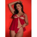 Koķets babydoll naktskrekls ar bantītēm – sarkans – S/M Foto 1