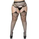 Leg Avenue Plus Net stockings with Duchess Lace Top – Black – 1X/2X — Photo 1