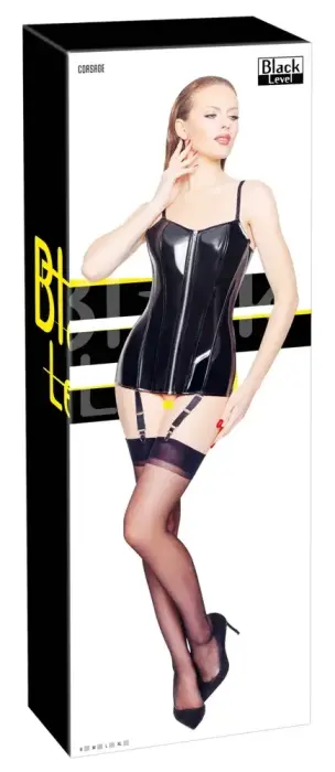 Black Level виниловый корсет Extra Long XL с регулируемыми полными чашечками – чёрный – XL
