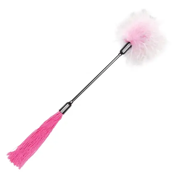 Sportsheets S&M Whip & Tickle dvipusis botagas ir kutenimas – rožinė ir balta 40cm
