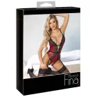 Abierta Fina Crotchless Bodysuit with Lace Inserts – Red/Black – M — Photo 1