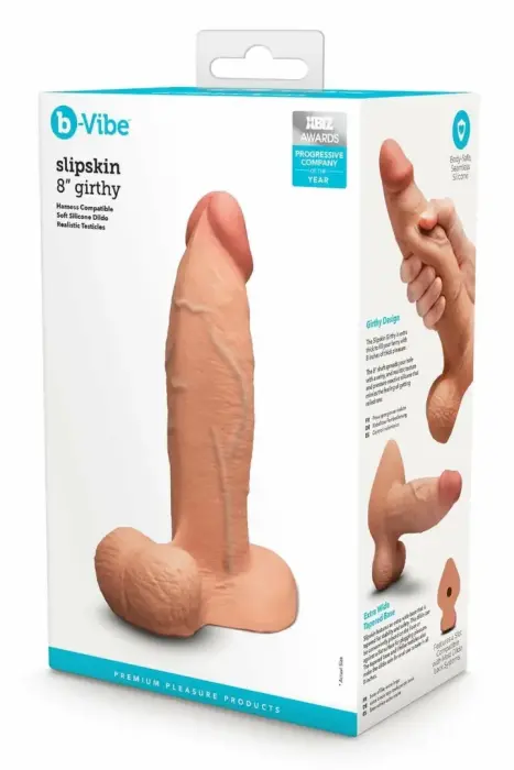 b-Vibe SlipSkin 8" Girthy Silicone Model Mocha - Anatomical Surface, Wide Base