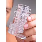 Vibrējoša teksturēta erekcijas uzmava – 9 cm (3.5″) – Caurspīdīgs — Foto 4