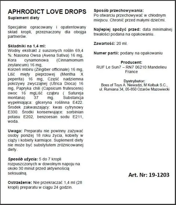 Aphrodict Love Drops стимулирующие капли – 20 ml Фото num