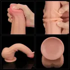 LoveToy King Sized Sliding Skin Dual Layer Dong – realistiškas dildo – TPE – kūno spalvos – 29,2 cm — Nuotrauka 21