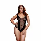 Baci Jacquard Fishnet V bodis – juoda kontrastinga apdaila – Queen Size — Nuotrauka 1