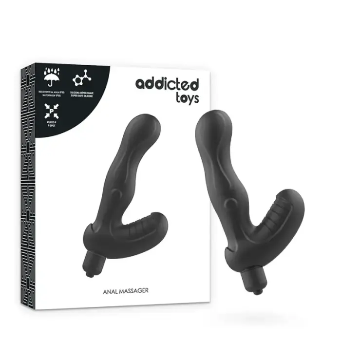 Addicted Toys P-Spot – vibrējošs silikona prostatas stimulators – melns – 8 cm