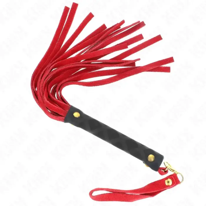 KINK sarkana zamšādas mini pātaga 30 cm – kompakts sitamrīks