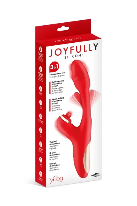 Joyfully 3-in-1 jänese vibraator Tapotemiga – 25 cm – punane Photo