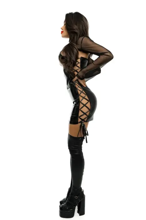 Glossy Selena wetlook dress – black – S