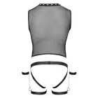 Svenjoyment Bondage men's net set – shirt with thigh harnesses, jock, 2 cuffs – black – S — Photo 10