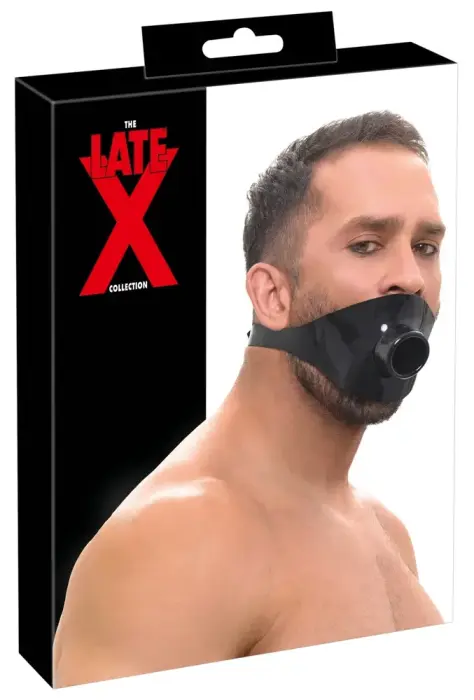 LateX – латексная маска-кляп с открытым загубником – чёрная