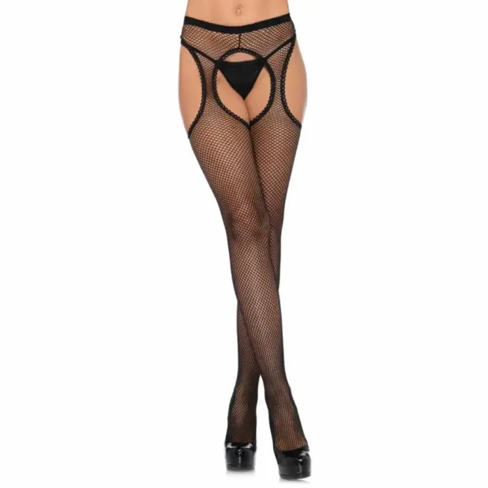 Leg Avenue tīkliņa zeķubikses ar zeķturiem – melnas – One Size
