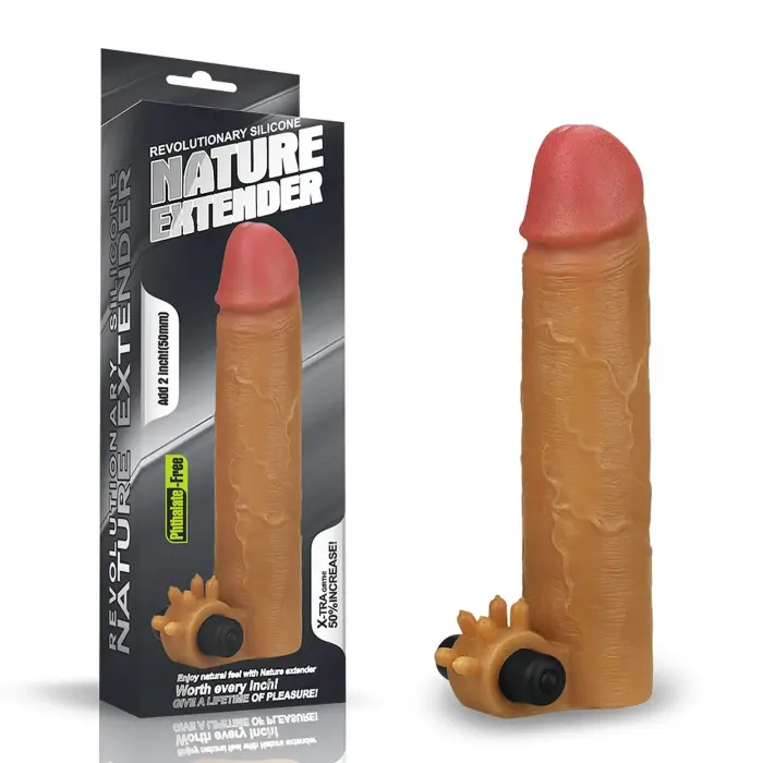 Love Toy Natural вибрирующая силиконовая насадка на член – 19 cm (7.5″) – телесный