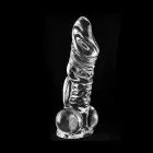 Rinchenia gyslotas dvipusis dildo su sėklidėmis – 20–23 cm – Skaidrus — Nuotrauka 3