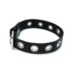 Black Leather Slim Collar with Multi-Metal Eyelets — Photo 3