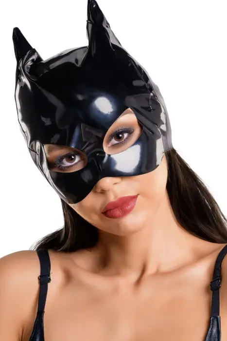Глянцевая маска кошки wetlook ANN – чёрная – один размер