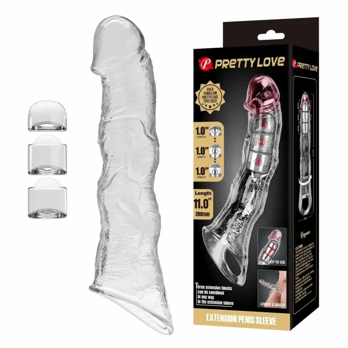 Pretty Love Extension Penis Sleeve with Modular Length Blocks – 28 cm (11″) – Clear