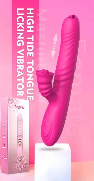 Angelia vibrators ar kustību, rotējošu vārpstu un mēles stimulatoru – 18 cm (7″) – rozā Foto 2