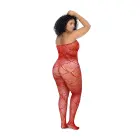 Сетчатое боди с узором в виде сердец и стразами – Queen Size – красное — Фото 1