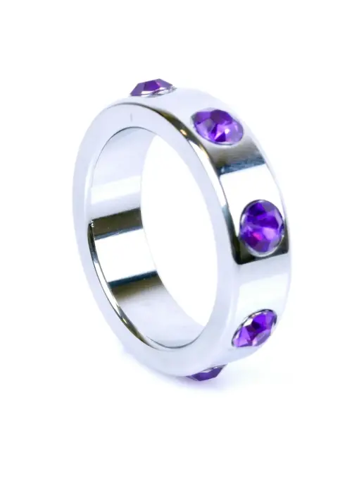 Metal Cock Ring with Purple Diamonds – Large