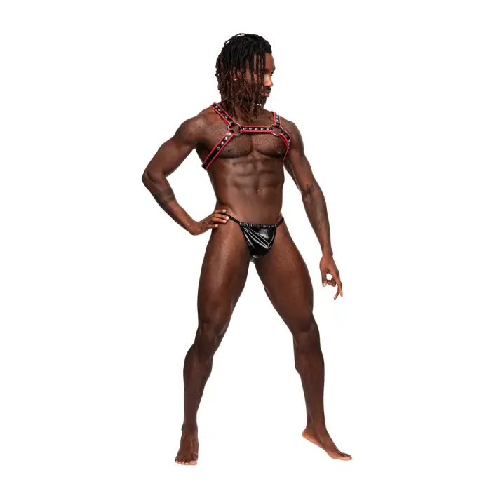 Male Power Leo Faux Leather Chest Harness – Black/Red