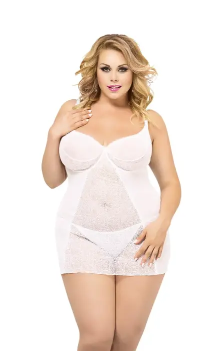 Laura White Chemise and Thong Set – XL