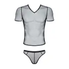 Men's Mesh V-Neck T-Shirt, Thong Set – Black – XL — Photo 6