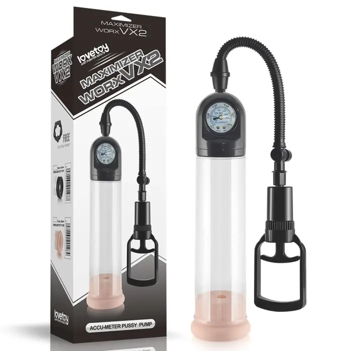 Maximizer Worx VX2 – вакуумная помпа для пениса с манжетой и кольцом – прозрачная – 27,9 см