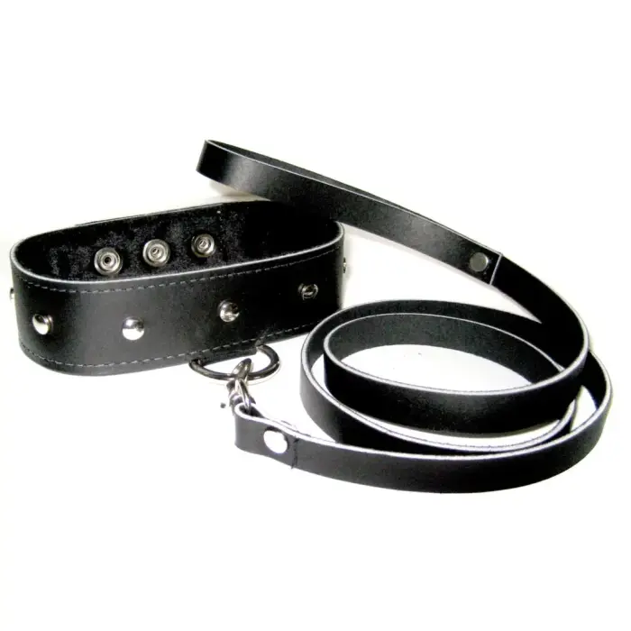 Sportsheets Leather Collar & Leash Set with Faux Fur Lining, Adjustable – Black