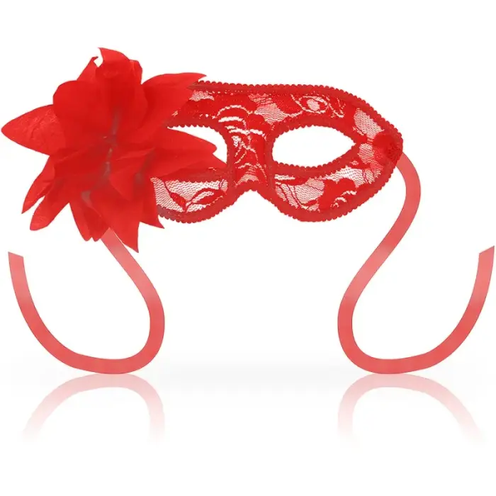 OHMAMA Elegant Venetian Lace Mask with Red Flower Accent