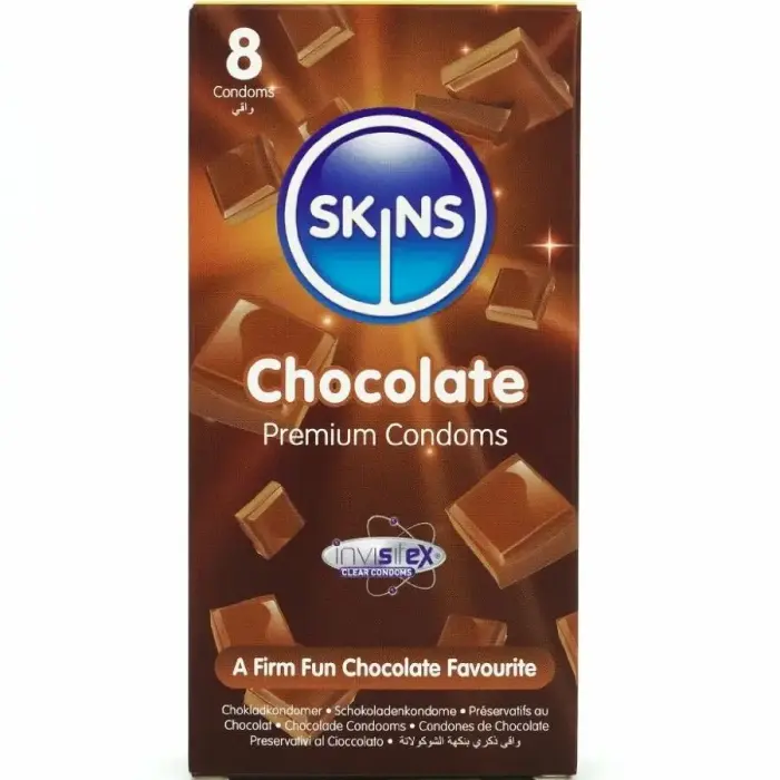 Skins Chocolate Premium maasika kondoomid – 8 tk