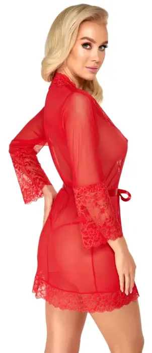 Sarkans kimono halāts ar zelta mežģīnēm – L/XL Foto 4