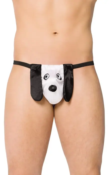 Men's Thong with Dog Motif – White – S/L
